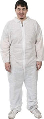 PRO-SAFE - Size L SMS General Purpose Coveralls - White, Zipper Closure, Elastic Cuffs, Elastic Ankles, Serged Seams, ISO Class 6 - Americas Industrial Supply