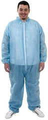 PRO-SAFE - Size 2XL Polypropylene General Purpose Coveralls - Blue, Zipper Closure, Elastic Cuffs, Elastic Ankles, Serged Seams, ISO Class 7 - Americas Industrial Supply