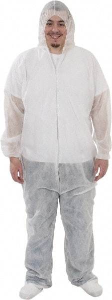 PRO-SAFE - Size 2XL Polypropylene General Purpose Coveralls - White, Zipper Closure, Elastic Cuffs, Open Ankles, Serged Seams, ISO Class 7 - Americas Industrial Supply