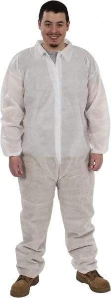 PRO-SAFE - Size M Polypropylene General Purpose Coveralls - White, Zipper Closure, Elastic Cuffs, Elastic Ankles, Serged Seams, ISO Class 7 - Americas Industrial Supply