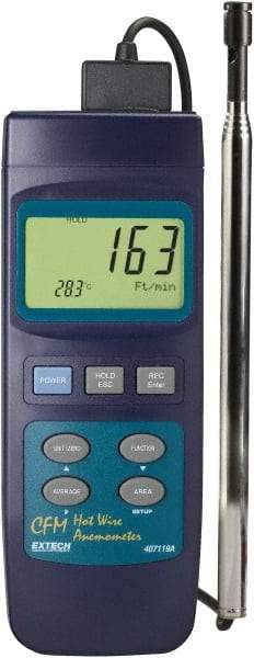 Extech - 0.2 to 17 m/Sec Air CFM Thermo Anemometer - 122°F Max - Americas Industrial Supply