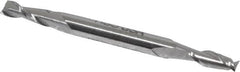 Made in USA - 5/32", 7/16" LOC, 3/16" Shank Diam, 2-1/4" OAL, 2 Flute, High Speed Steel Square End Mill - Double End, Uncoated, Spiral Flute, 30° Helix, Centercutting - Americas Industrial Supply