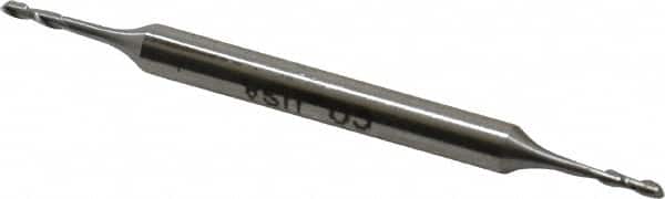 Made in USA - 1/16", 7/32" LOC, 3/16" Shank Diam, 2-1/2" OAL, 2 Flute, High Speed Steel Square End Mill - Double End, Uncoated, Spiral Flute, 30° Helix, Centercutting - Americas Industrial Supply