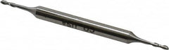 Made in USA - 1/16", 7/32" LOC, 3/16" Shank Diam, 2-1/2" OAL, 2 Flute, High Speed Steel Square End Mill - Double End, Uncoated, Spiral Flute, 30° Helix, Centercutting - Americas Industrial Supply