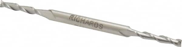 Made in USA - 1/8", 3/4" LOC, 3/16" Shank Diam, 3-1/8" OAL, 2 Flute, Cobalt Square End Mill - Double End, Uncoated, Spiral Flute, 30° Helix, Centercutting - Americas Industrial Supply