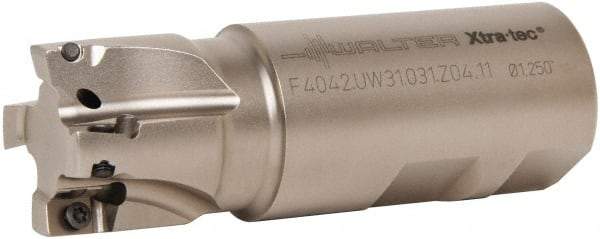 Walter - 1-1/2" Cut Diam, 15mm Max Depth of Cut, 1-1/4" Shank Diam, 3.698" OAL, Indexable Square Shoulder End Mill - AD.T 1606.. Inserts, Weldon Shank, 90° Lead Angle - Americas Industrial Supply