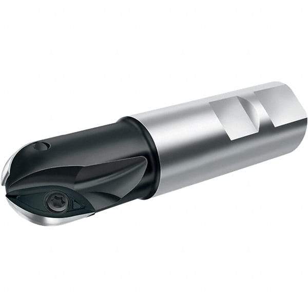 Walter - 3/4" Cut Diam, 0.59" Max Depth of Cut, 3/4" Shank Diam, 3.41" OAL, Indexable Ball Nose End Mill - 1.38" Head Length, Straight Shank, F2339 Toolholder, XDMT 16T3095 R Insert - Americas Industrial Supply