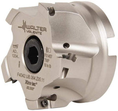 Walter - 5 Inserts, 4" Cut Diam, 1-1/4" Arbor Diam, 0.591" Max Depth of Cut, Indexable Square-Shoulder Face Mill - 0/90° Lead Angle, 1.969" High, AD.T 1606.. Insert Compatibility, Series F4042 - Americas Industrial Supply