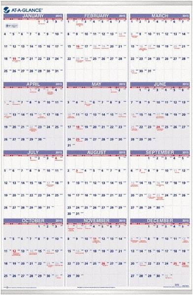 AT-A-GLANCE - 1 Sheet, 24 x 36", Wall Calendar - White - Americas Industrial Supply