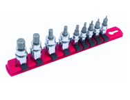 9 Piece - Hex Metric Socket Set  1/4" Square Drive 1.5-4.0 3/8" Square Drive 5.0-10.0mm On Rail - 1/4" Replaceable Hex Bits. - Americas Industrial Supply