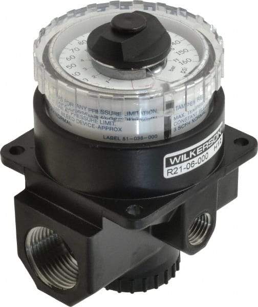 Wilkerson - 3/4 NPT Port, 220 CFM, Zinc Dial Air Regulator - 5 to 160 psi Range, 300 Max psi Supply Pressure, 1/4" Gauge Port Thread, 3.2" Wide x 4.19" High - Americas Industrial Supply