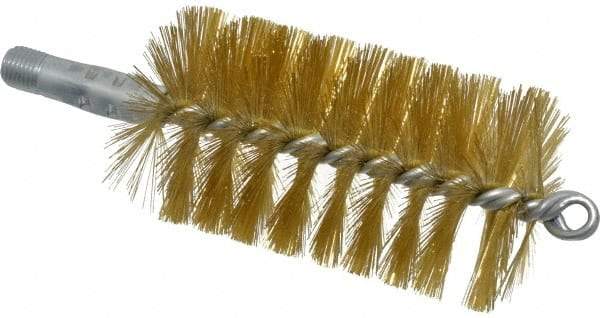 Schaefer Brush - 4-1/2" Brush Length, 2-1/2" Diam, Double Stem, Single Spiral Tube Brush - 8" Long, Brass, 1/4" NPSM Male Connection - Americas Industrial Supply