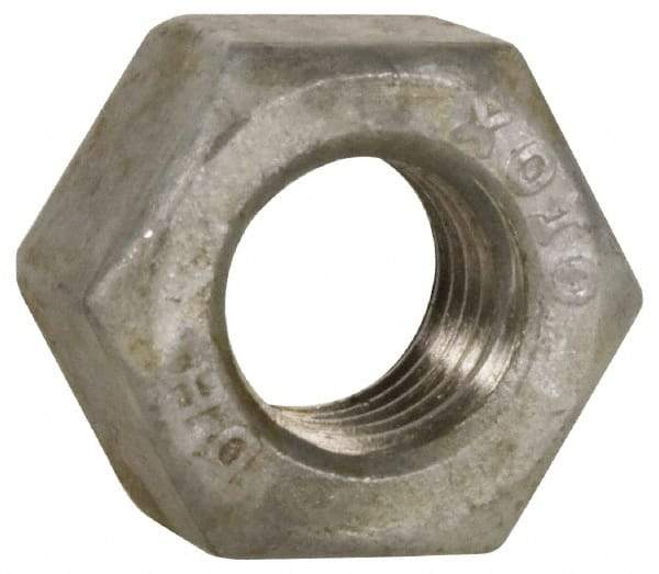 Value Collection - 1-3/4 - 5 UNC Steel Right Hand Heavy Hex Nut - 2-3/4" Across Flats, 1-23/32" High, Hot Dipped Galvanized Finish - Americas Industrial Supply