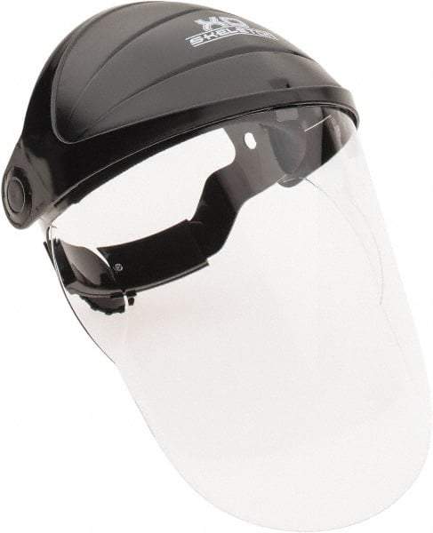 MCR Safety - Nylon Black Ratchet Adjustment, Face Shield & Headgear Set - 12-1/2" Wide x 9" High x 0.05" Thick, Scratch Resistant, Clear Window - Americas Industrial Supply