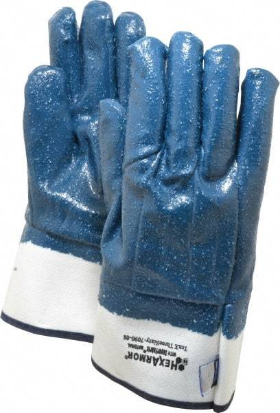 HexArmor - Size M (8), ANSI Cut Lvl A9, Puncture Lvl 5, Nitrile Coated Cut & Puncture Resistant Gloves - 9.5" Long, Fully Coated Coated, SuperFabric Lining, Safety Cuff, Blue, Paired - Americas Industrial Supply