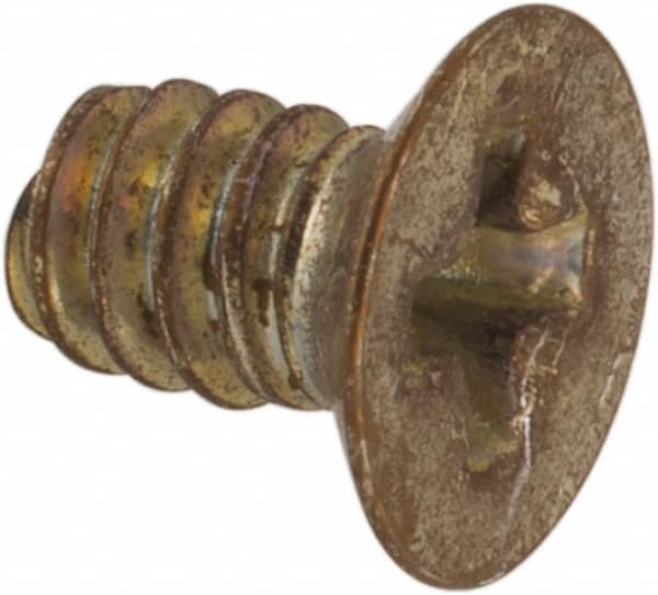 Made in USA - #4-40 UNC, 3/16" OAL Phillips Drive Machine Screw - Flat Head, Grade 3 Steel, Yellow Cadmium-Plated Finish, Without Washer - Americas Industrial Supply