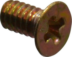 Made in USA - #0-80 UNF, 1/8" OAL Phillips Drive Machine Screw - Flat Head, Grade 3 Steel, Yellow Cadmium-Plated Finish, Without Washer - Americas Industrial Supply