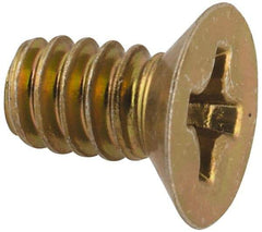 Made in USA - #6-32 UNC, 1/4" OAL Phillips Drive Machine Screw - Flat Head, Grade 3 Steel, Yellow Cadmium-Plated Finish, Without Washer - Americas Industrial Supply