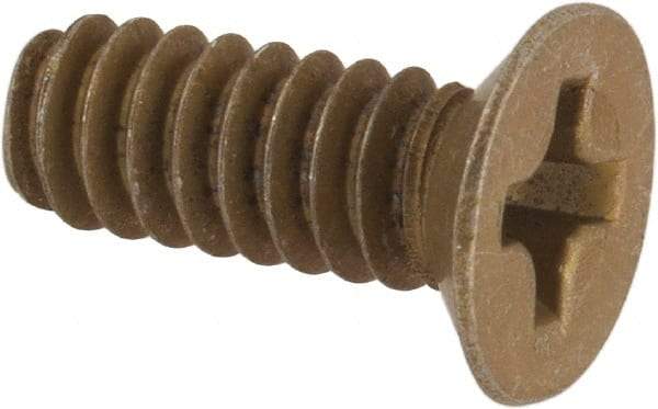 Made in USA - #6-32 UNC, 3/8" OAL Phillips Drive Machine Screw - Flat Head, Grade 3 Steel, Yellow Cadmium-Plated Finish, Without Washer - Americas Industrial Supply