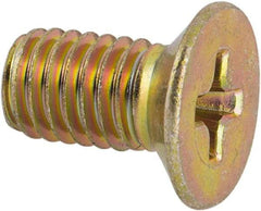 Made in USA - #10-32 UNF, 3/8" OAL Phillips Drive Machine Screw - Flat Head, Grade 3 Steel, Yellow Cadmium-Plated Finish, Without Washer - Americas Industrial Supply
