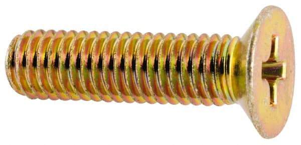 Made in USA - #10-32 UNF, 3/4" OAL Phillips Drive Machine Screw - Flat Head, Grade 3 Steel, Yellow Cadmium-Plated Finish, Without Washer - Americas Industrial Supply