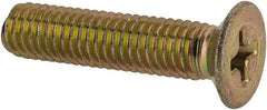 Made in USA - #10-32 UNF, 7/8" OAL Phillips Drive Machine Screw - Flat Head, Grade 3 Steel, Yellow Cadmium-Plated Finish, Without Washer - Americas Industrial Supply