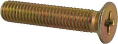 Made in USA - #10-32 UNF, 1" OAL Phillips Drive Machine Screw - Flat Head, Grade 3 Steel, Yellow Cadmium-Plated Finish, Without Washer - Americas Industrial Supply