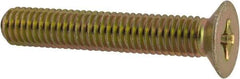 Made in USA - #10-32 UNF, 1-1/8" OAL Phillips Drive Machine Screw - Flat Head, Grade 3 Steel, Yellow Cadmium-Plated Finish, Without Washer - Americas Industrial Supply