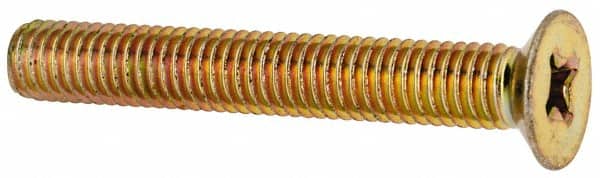 Made in USA - #10-32 UNF, 1-3/8" OAL Phillips Drive Machine Screw - Flat Head, Grade 3 Steel, Yellow Cadmium-Plated Finish, Without Washer - Americas Industrial Supply