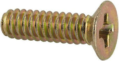 Made in USA - #6-32 UNC, 1/2" OAL Phillips Drive Machine Screw - Flat Head, Grade 3 Steel, Yellow Cadmium-Plated Finish, Without Washer - Americas Industrial Supply