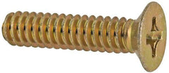Made in USA - #6-32 UNC, 5/8" OAL Phillips Drive Machine Screw - Flat Head, Grade 3 Steel, Yellow Cadmium-Plated Finish, Without Washer - Americas Industrial Supply