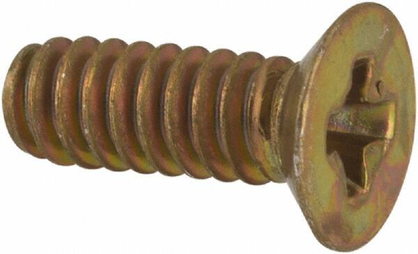 Made in USA - #4-40 UNC, 5/16" OAL Phillips Drive Machine Screw - Flat Head, Grade 3 Steel, Yellow Cadmium-Plated Finish, Without Washer - Americas Industrial Supply