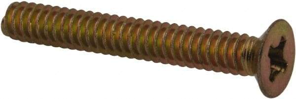 Made in USA - #6-32 UNC, 1" OAL Phillips Drive Machine Screw - Flat Head, Grade 3 Steel, Yellow Cadmium-Plated Finish, Without Washer - Americas Industrial Supply