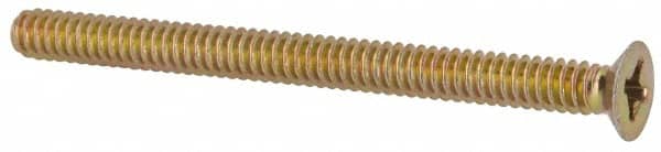 Made in USA - #6-32 UNC, 1-3/4" OAL Phillips Drive Machine Screw - Flat Head, Grade 3 Steel, Yellow Cadmium-Plated Finish, Without Washer - Americas Industrial Supply