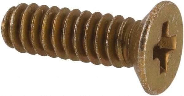 Made in USA - #4-40 UNC, 3/8" OAL Phillips Drive Machine Screw - Flat Head, Grade 3 Steel, Yellow Cadmium-Plated Finish, Without Washer - Americas Industrial Supply