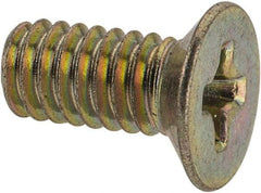 Value Collection - #8-32 UNC, 3/8" OAL Phillips Drive Machine Screw - Flat Head, Grade 3 Steel, Yellow Cadmium-Plated Finish, Without Washer - Americas Industrial Supply