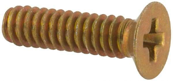 Made in USA - #4-40 UNC, 7/16" OAL Phillips Drive Machine Screw - Flat Head, Grade 3 Steel, Yellow Cadmium-Plated Finish, Without Washer - Americas Industrial Supply