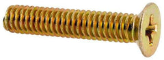 Made in USA - #8-32 UNC, 7/8" OAL Phillips Drive Machine Screw - Flat Head, Grade 3 Steel, Yellow Cadmium-Plated Finish, Without Washer - Americas Industrial Supply