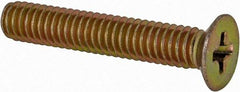 Made in USA - #8-32 UNC, 1" OAL Phillips Drive Machine Screw - Flat Head, Grade 3 Steel, Yellow Cadmium-Plated Finish, Without Washer - Americas Industrial Supply