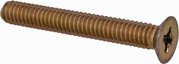 Made in USA - #8-32 UNC, 1-1/4" OAL Phillips Drive Machine Screw - Flat Head, Grade 3 Steel, Yellow Cadmium-Plated Finish, Without Washer - Americas Industrial Supply