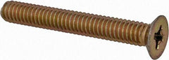 Made in USA - #8-32 UNC, 1-1/4" OAL Phillips Drive Machine Screw - Flat Head, Grade 3 Steel, Yellow Cadmium-Plated Finish, Without Washer - Americas Industrial Supply