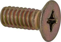 Made in USA - 1/4-20 UNC, 5/8" OAL Phillips Drive Machine Screw - Flat Head, Grade 3 Steel, Yellow Cadmium-Plated Finish, Without Washer - Americas Industrial Supply
