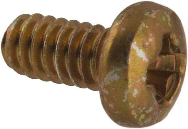 Made in USA - #2-56 UNC, 3/16" Length Under Head Phillips Drive Machine Screw - Pan Head, Grade 3 Steel, Yellow Cadmium-Plated Finish, Without Washer - Americas Industrial Supply