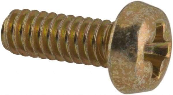 Made in USA - #2-56 UNC, 1/4" Length Under Head Phillips Drive Machine Screw - Pan Head, Grade 3 Steel, Yellow Cadmium-Plated Finish, Without Washer - Americas Industrial Supply