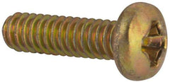 Made in USA - #2-56 UNC, 5/16" Length Under Head Phillips Drive Machine Screw - Pan Head, Grade 3 Steel, Yellow Cadmium-Plated Finish, Without Washer - Americas Industrial Supply