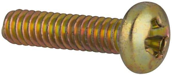 Made in USA - #2-56 UNC, 3/8" Length Under Head Phillips Drive Machine Screw - Pan Head, Grade 3 Steel, Yellow Cadmium-Plated Finish, Without Washer - Americas Industrial Supply