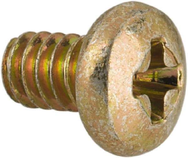 Made in USA - #4-40 UNC, 3/16" Length Under Head Phillips Drive Machine Screw - Pan Head, Grade 3 Steel, Yellow Cadmium-Plated Finish, Without Washer - Americas Industrial Supply