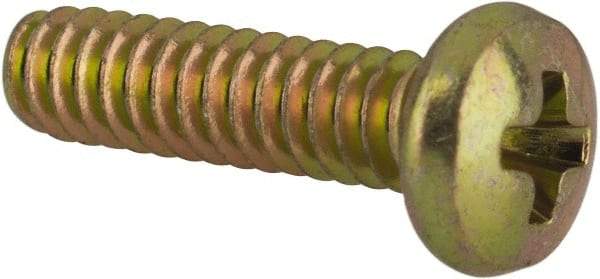 Made in USA - #4-40 UNC, 7/16" Length Under Head Phillips Drive Machine Screw - Pan Head, Grade 3 Steel, Yellow Cadmium-Plated Finish, Without Washer - Americas Industrial Supply
