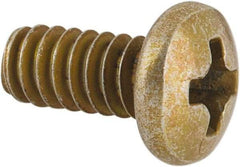 Made in USA - #6-32 UNC, 5/16" Length Under Head Phillips Drive Machine Screw - Pan Head, Grade 3 Steel, Yellow Cadmium-Plated Finish, Without Washer - Americas Industrial Supply