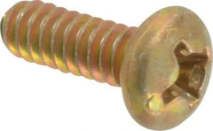 Made in USA - #6-32 UNC, 3/8" Length Under Head Phillips Drive Machine Screw - Pan Head, Grade 3 Steel, Yellow Cadmium-Plated Finish, Without Washer - Americas Industrial Supply